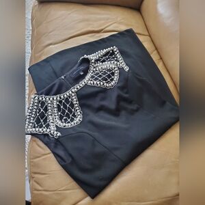 Endless rose Pearl Rhinestone Black knit sheath dress Medium